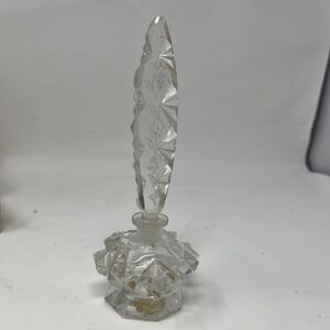 Vtg Czechoslovakia Crystal Art Glass Perfume Bottle Clear & Satin Etched Roses